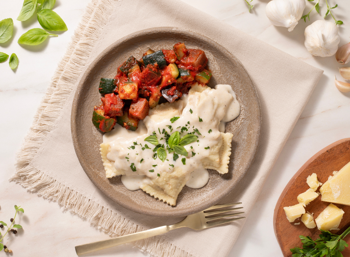 Beef Ravioli with Alfredo Sauce
