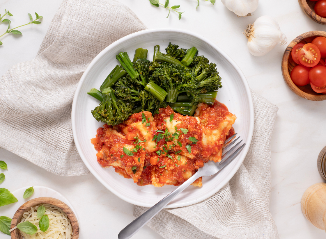 Beef Ravioli with Turkey Bolognese Sauce