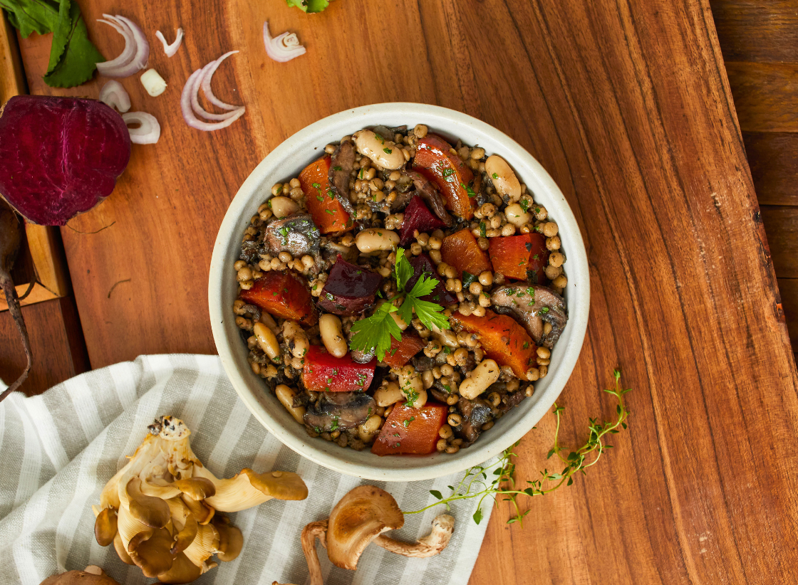 Mushroom Couscous with Roasted Beets