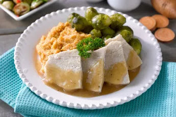 Turkey Breast with Gravy and Mashed Sweet Potatoes dinner meal