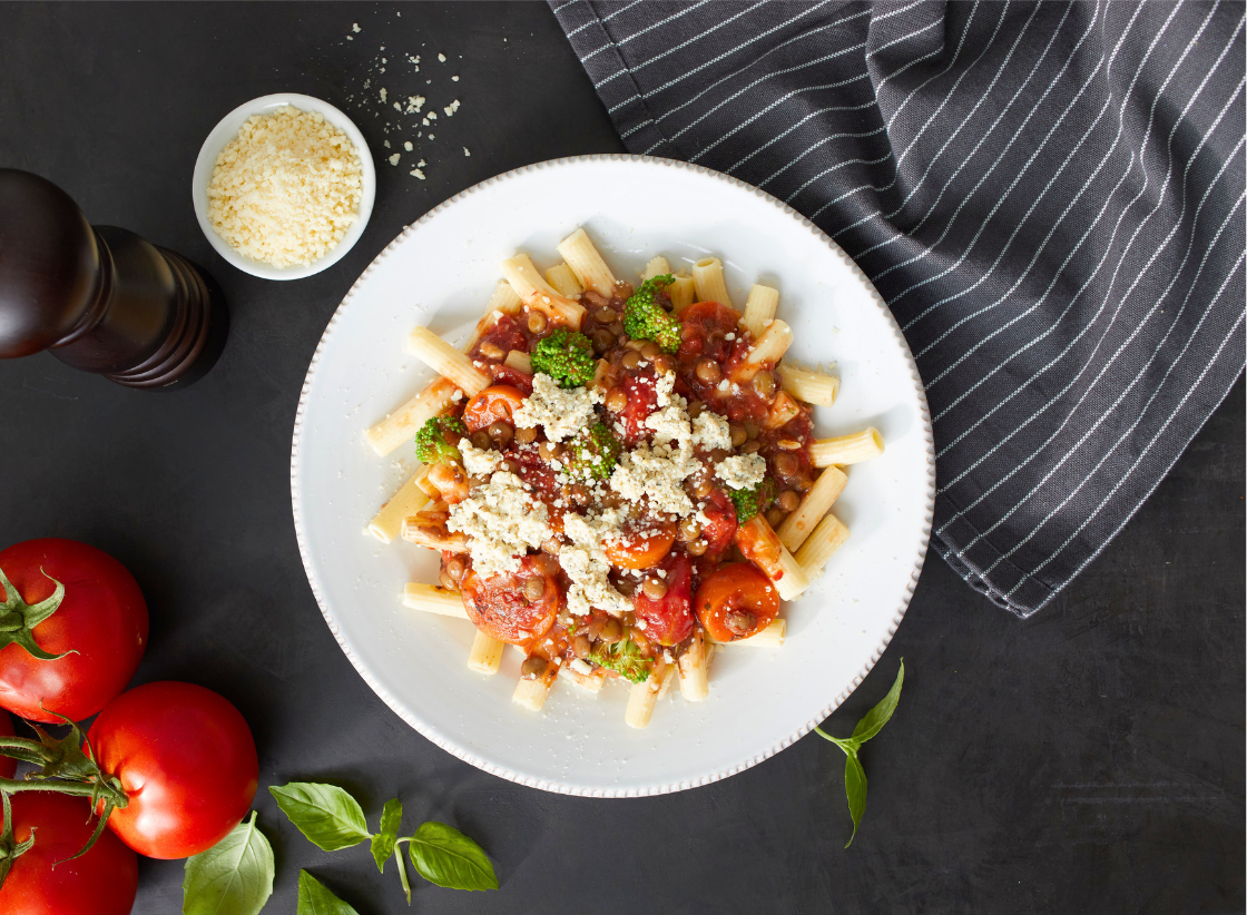 Vegan Bolognese Pasta with Tofu Ricotta