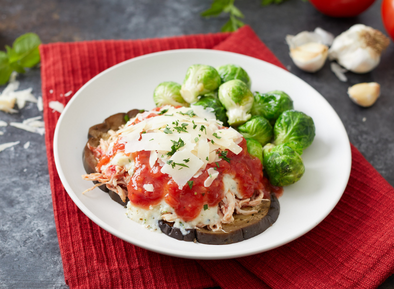 Chicken Eggplant Parmesan with Roasted Garlic Brussels Sprouts