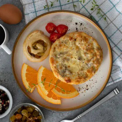 Turkey Sausage Frittata with Sweet Roll Breakfast Meal