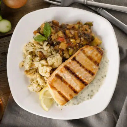 Grilled Salmon with Creamy Pesto lunch meal