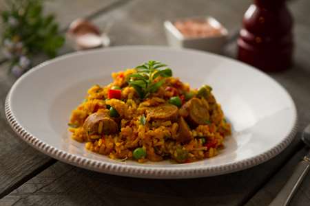 Recipe: Rice with Chicken Chorizo Sausage, Fish and Vegetables (Paella)