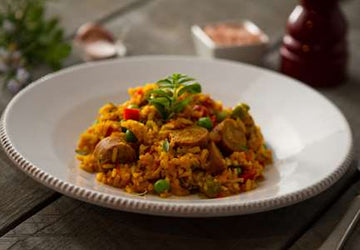 Recipe: Rice with Chicken Chorizo Sausage, Fish and Vegetables (Paella)