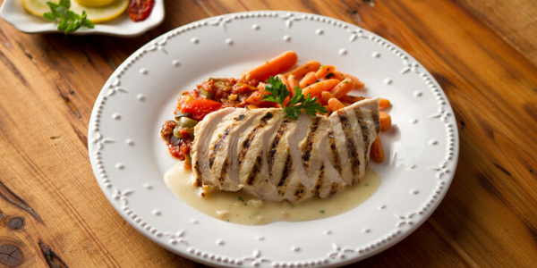 Grilled Chicken with Roasted Garlic Veloute Sauce Recipe