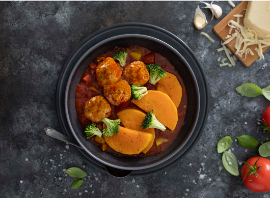 Butternut Squash with Chicken Meatballs