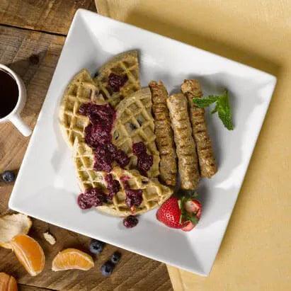 Blueberry Waffles with Mixed Berry Compote Breakfast Meal
