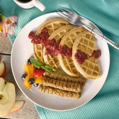 7 Grain Waffles with Strawberry Compote Breakfast Meal