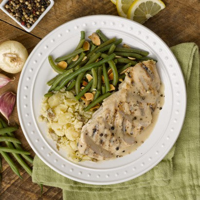 Grilled Chicken with Lemon Peppercorn Sauce lunch meal