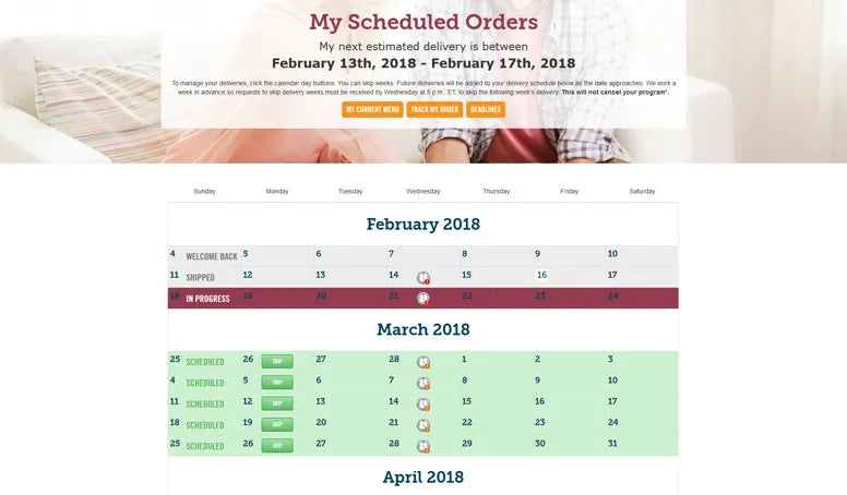 Website customization delivery scheduler screen